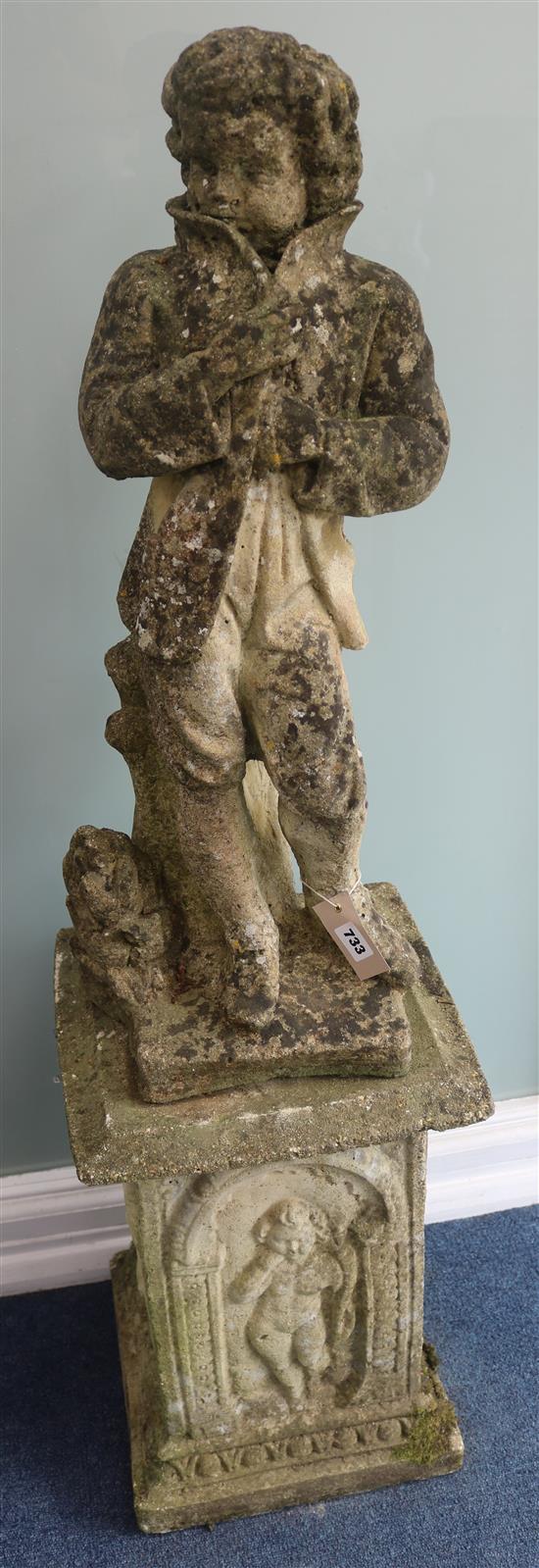 A garden statue and pedestal, H.120cm